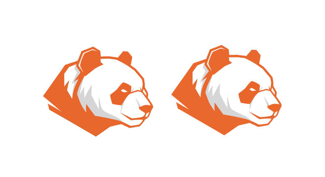 Two cartoon panda bear heads with orange background accents.