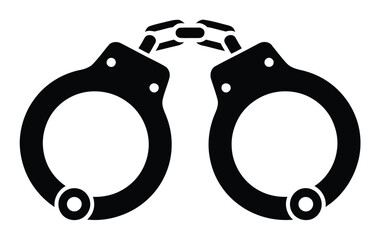 法執行と刑事司法目的で警察が使用する金属手錠の白黒イラスト © Hintsync