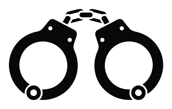 法執行と刑事司法目的で警察が使用する金属手錠の白黒イラスト