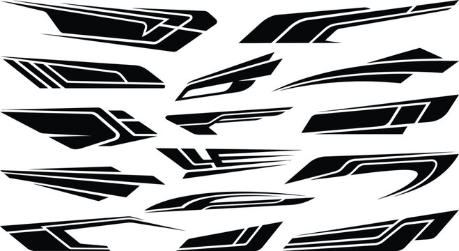 Collection of black and white abstract geometric stripes and shapes for decals