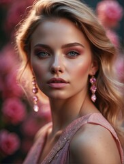 Obraz premium Radiant Pink MakeUp on Skin Serene Portrait Radiates Elegance and Beauty