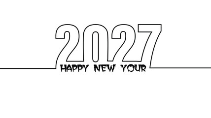 New Year, Happy New Year, 2027 Greeting, Vector Illustration, Black and White Design, Celebration Background © Aftab Ahmed