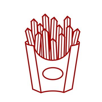 French fries box red line art vector illustration isolated