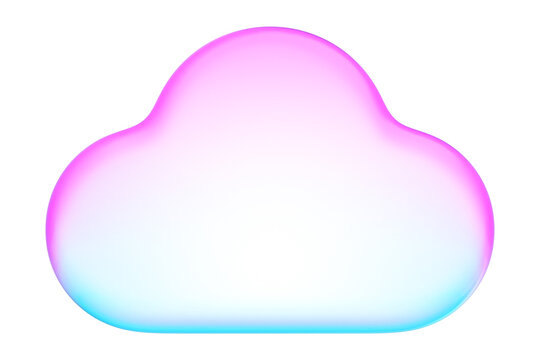 Pastel holographic style cloud icon with smooth pink and cyan neon soft gradient color tones, Translucent fluid design element 
