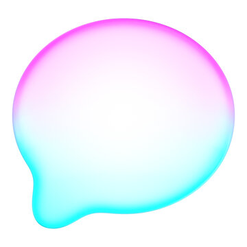 Pastel holographic style speech bubble icon with smooth pink and cyan neon soft gradient color tones, Translucent fluid design element 