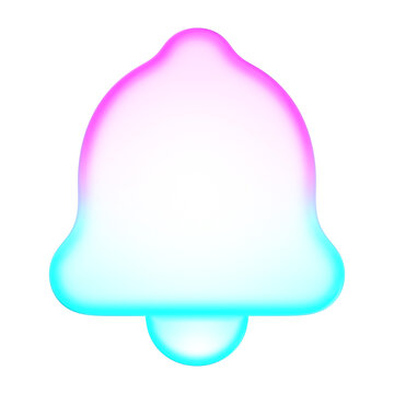 Pastel holographic style notification bell icon with smooth pink and cyan neon soft gradient color tones, Translucent fluid design element 