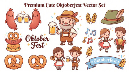 Obraz premium Kawaii Oktoberfest Elements Collection Flat Cartoon Festival Vector Illustration