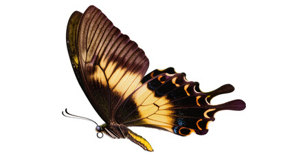 Isolated stunning exotic butterfly with intricate yellow and brown patterned wings © Saoirse