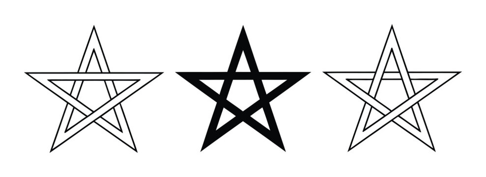 A set of three geometric five-pointed star symbols in black and white