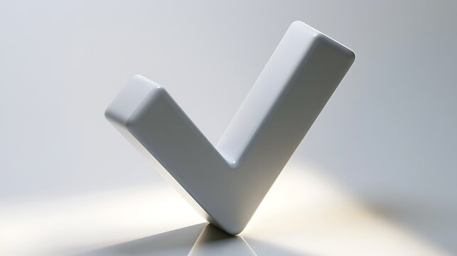 White checkmark symbol on reflective surface, confirmation and approval concept