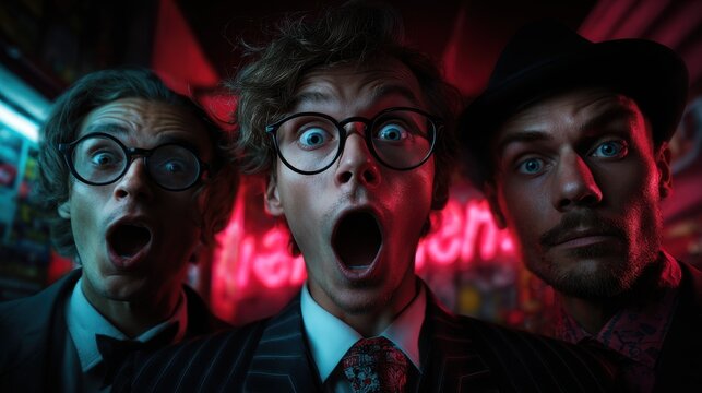 A group with exaggerated shock and confusion