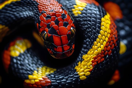 coral snake with vibrant scales showcases a striking reptile as a venomous snake and colorful snake thriving in wildlife close up
