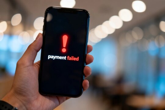 Hand Holding Phone with Payment Failed Screen