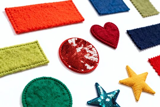 Colorful Fabric Patches on White Background