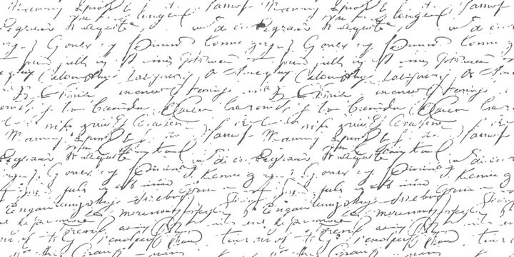 Seamless pattern of black handwritten cursive text texture with abstract script writing on a simple page