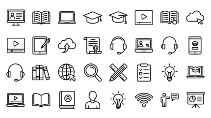 Fototapeta premium Online education and e-learning study icon collection
