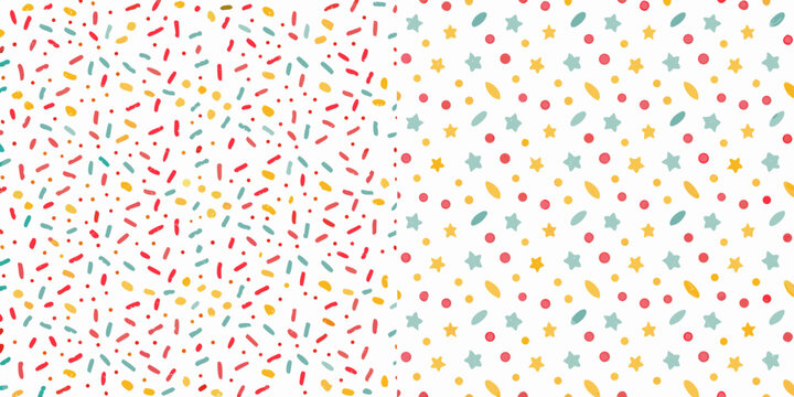 Star and dash shaped pattern with pastel colors on a white background