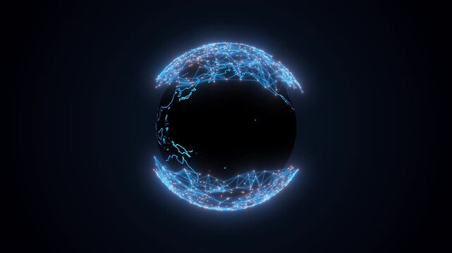 global network animation symbolizing global IT and virtual digital world with AI models visualisation, 4K tech computer generated animation