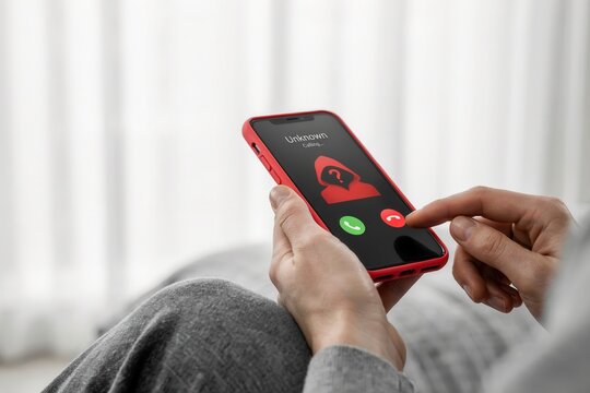 Closeup of a person receiving a suspicious scam phone call