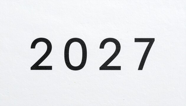 A text layout of the numbers "2027" written in clean minimalist typography on a white paper texture, modern graphic design concept.