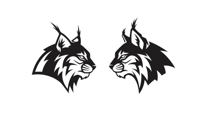 Detailed Lynx Head Illustration in Black and White.