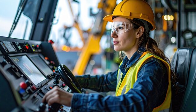 A professional heavy machinery operator using dual joystick controls