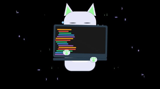 Cute Stylized Mascot Coding on Laptop Digital Illustration