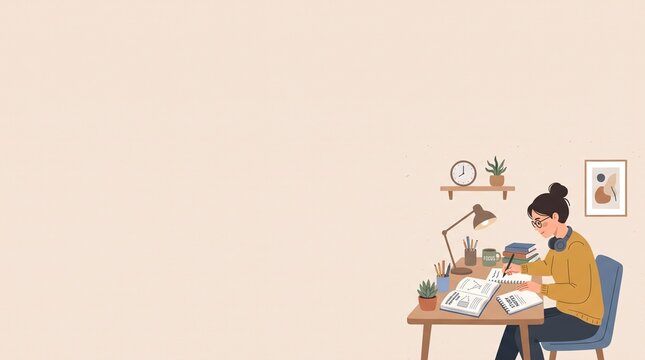 学習計画を確認する学生のイラスト