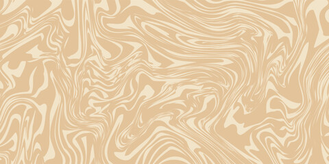 Fototapeta premium Beige marble acrylic swirl seamless pattern. Coffee latte, caramel, ice cream texture. 1970s trippy psychedelic waves print background.