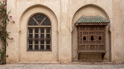 Obraz premium Historic building with ornate balcony and arched details.