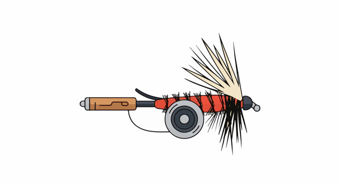 A simplified illustration of a fishing lure with a reel