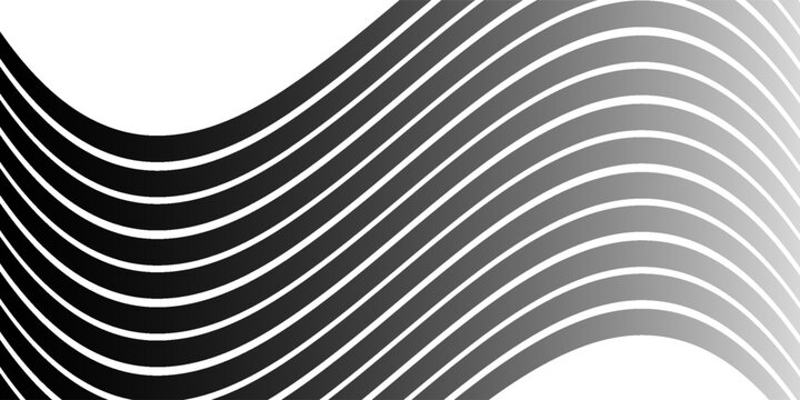 Black on white abstract perspective line wave stripes with 3d dimensional effect isolated on neutral art