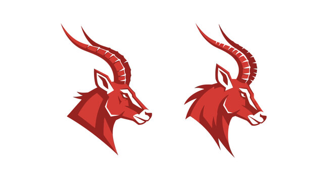 Red Antelope Head Logo Design Pair.