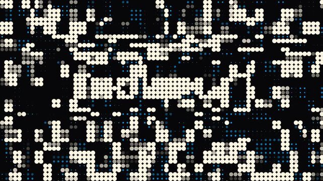 Abstract Digital Halftone Pattern with Dynamic Circular Geometric Shapes in High Contrast Monochrome and Blue Tones