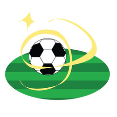 soccer ball on green grass and gold decoration © bulan