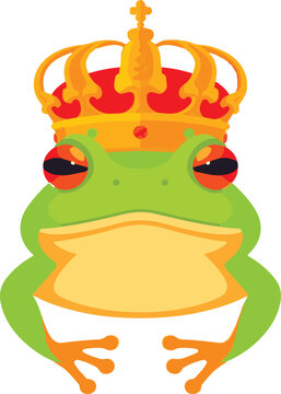 Green frog wearing a golden crown