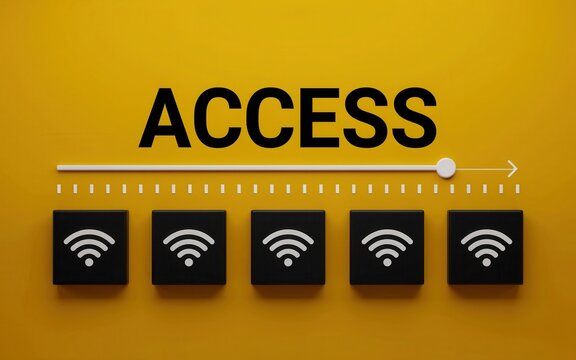 Wifi access concept with signal strength icons on yellow background