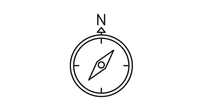 Minimalist compass icon pointing north for navigation and direction