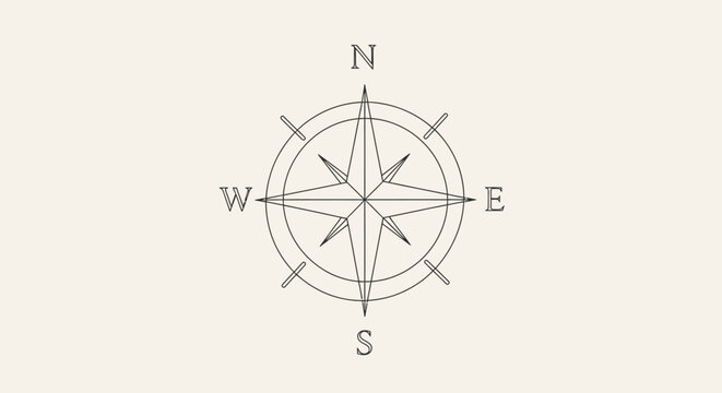 Minimalist compass rose illustration navigation and directional symbol