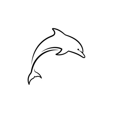 Jumping dolphin silhouette minimalist line art on white background