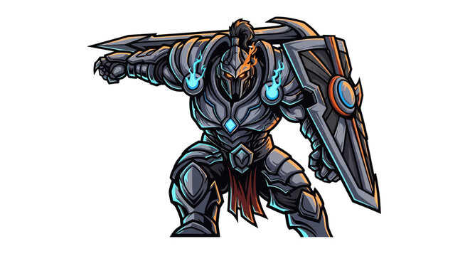 Knight in armor with sword and shield fantasy illustration isolated