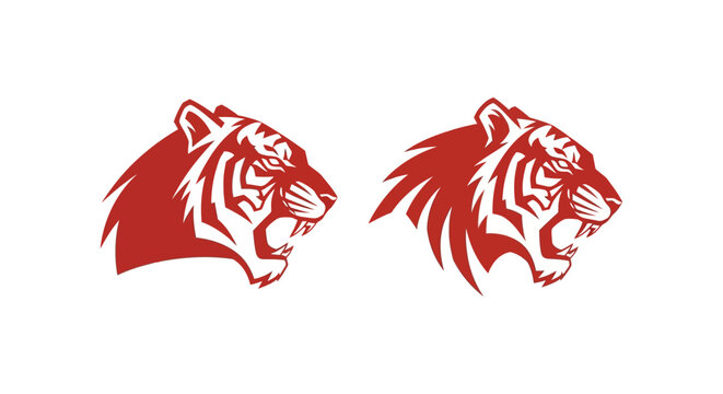 Red Tiger Head Logo Design Pair.