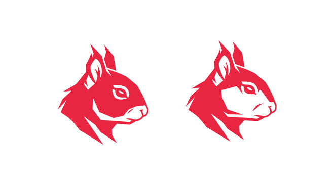 Red Cartoon Squirrel Heads Side Profile Illustration.