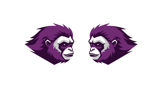 Purple Gorilla Head Illustration Pair.