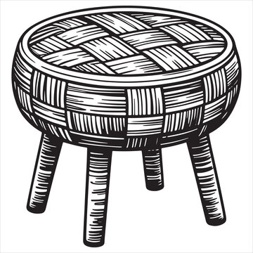 Intricate woven stool with three curved legs