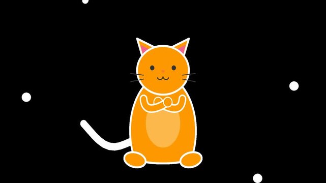 Cute Orange Cartoon Cat Sitting on Black Background
