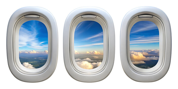 view from airplane window isolated on white background 