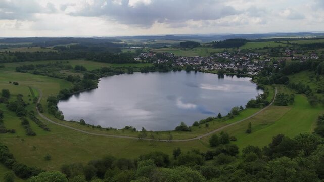 Volcanic Crater Lake of Schalkenmehrener Maar Aerial View