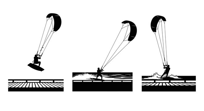 Parasailing sequence over water illustration.