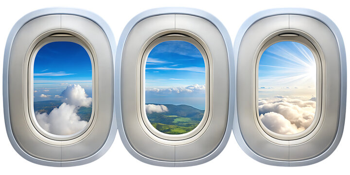 view from airplane window isolated on white background 